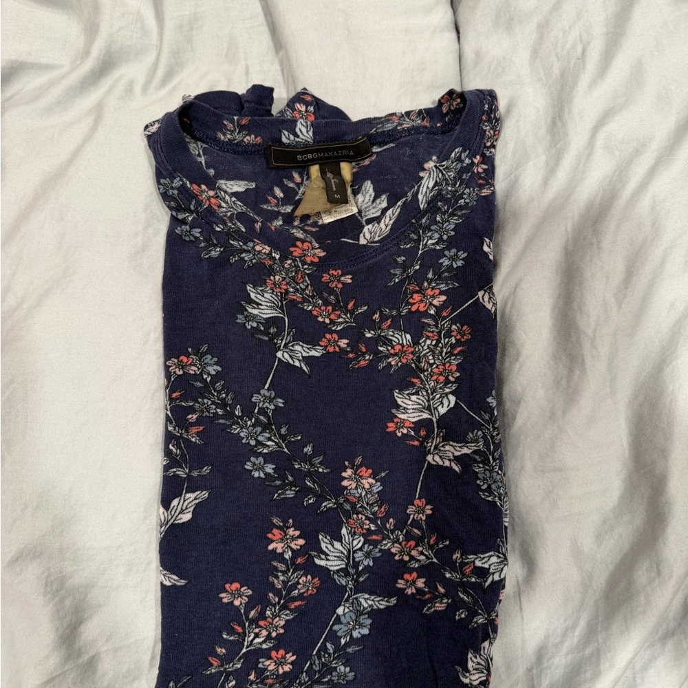 BCBGMaxAzria Navy Top with Floral Design